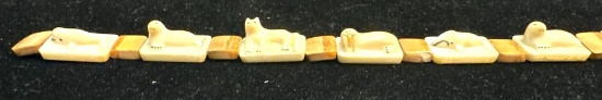 Inuit Carved Fetish Bracelet w/Whales, Seals, Fox & Polar Bear- Needs clasp