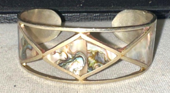 Vintage Mexican Cuff Bracelet with Abalone Inlays
