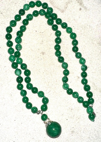 Matched Jade Necklace with Hade Drop 5mm Beads- Hand Knotted