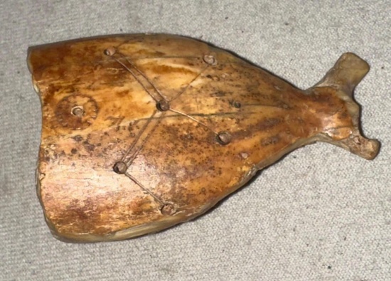 Scarce Old Nearly Complete Inuit Ivory Box in the Form of a Whales Tail