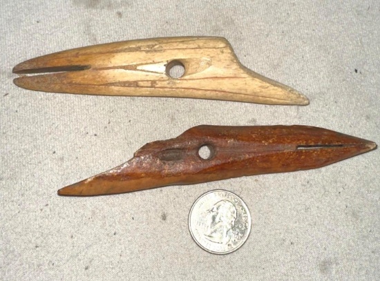 2 Old Ivory and Bone Inuit Seal Harpoon Points
