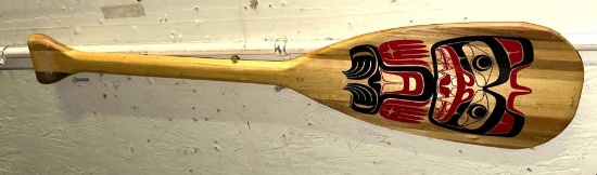Native American Boat Paddle with Painting Signed "Watson '90" 29" Long