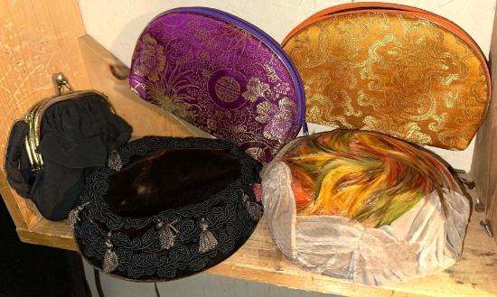 Two 1930-40's Women's Hats and 3 Vtg Purses