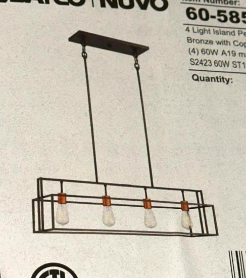 NIB Satco Nuvo 4 Light Island Pendant Light fixture Bronze w/Copper Accents