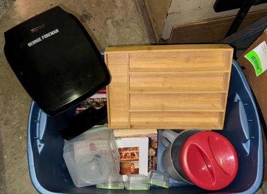 Kitchenware Lot- George Foreman, Silverware Holder, Cookbooks etcs