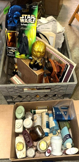 Crate of Collectibles- Records, Star Wars Action Figures, Vtg Camera & Accessories etc