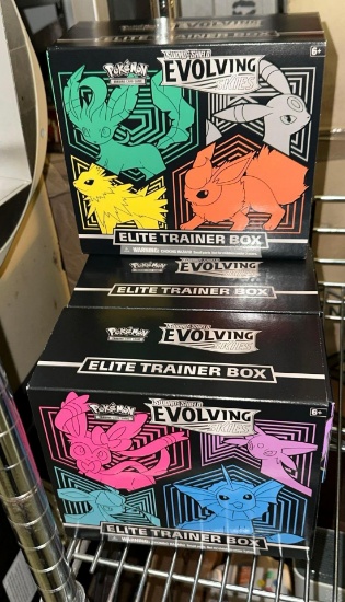 5 Pokemon Elite Trainer Box- w/ Cards, Dice, Pogs etc - Unsearched