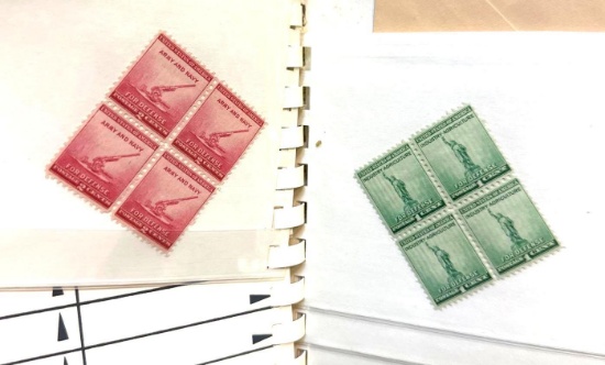 Album Full of Vintage Stamps- including some 4-plate Block Stamps
