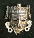 Sterling Silver Pin with Aztec Face 1940-50's