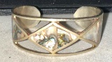 Vintage Mexican Cuff Bracelet with Abalone Inlays