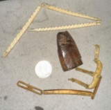 2 Old Inuit Carved Whimsy's and Another really Old ivory Carving Fragment