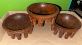 3 Wooden Kara Bowls - 1 is Complete and 2 Has Some Broken Feet