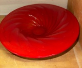 North Wood Red Chinese Coral Amberina UV Glow Bowl The Interior is Ribbed Dates from 1920's