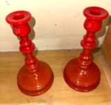 Pair of 1930's Fenton Mandarin Red Candlesticks