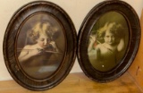 Pair of Turn of the 19th Century Hand Tinted Image of Cupid with Metallic Frame