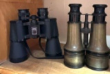 Pair of Brass WWI Field Glasses Marked LeMaire Paris & Bushnell 10x50 Binoculars