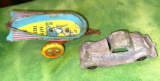 Old Wyandotte Toys Happy Easter Toy Trailer and Old Hubley Toy Car