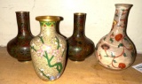3 Vintage Cloisonne Bud Vases and Ceramic Bud Vase