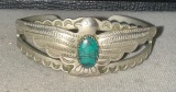 Native American Cuff Bracelet with Turquoise Center Stone- Silver?