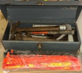 Tool box with tools and Road Hazard Signs