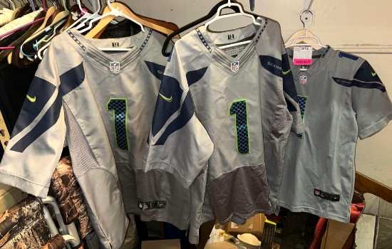3 NFL Seattle Seahawks Misfits Jerseys- Kids size Large and 2 Adult size 3XXL