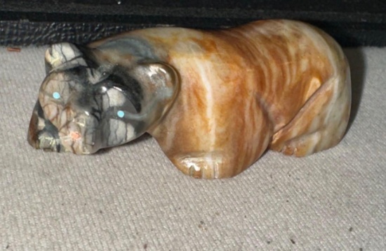Marvelous Zuni Agate bear eyes inlayed with turquoise
