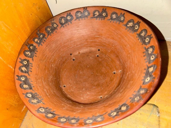 Old Peruvian Bowl Drilled to Drain Liquids with Turtle Design