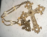 Copy of Miriam Haskell Flat back Faux Pearl Necklace with Gold tone Cross pendant