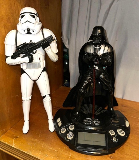 2011 Star Wars Darth Vader Alarm Clock Radio and 1997 Animated Storm Trooper 13" tall