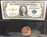1935 Blue Seal $1 Bill and 1oz Copper Coin