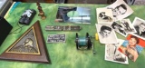 Vintage Collectibles- Heavy US Naval Kodiak Alaska Plaque, Penn Fishing Reel, Photos etc