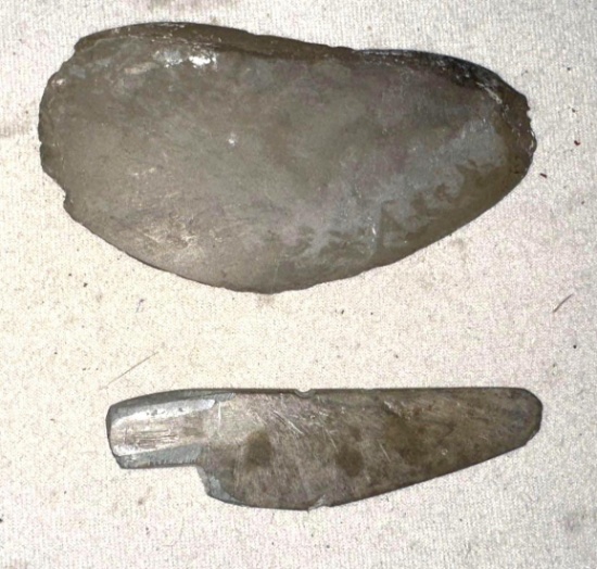 2 Ancient Eskimo Artifacts- Slate Knife Blade and Woman's Oulu Knife Blade