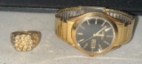 Vintage Seiko Watch Working and 14kt G.F. Ring size 13