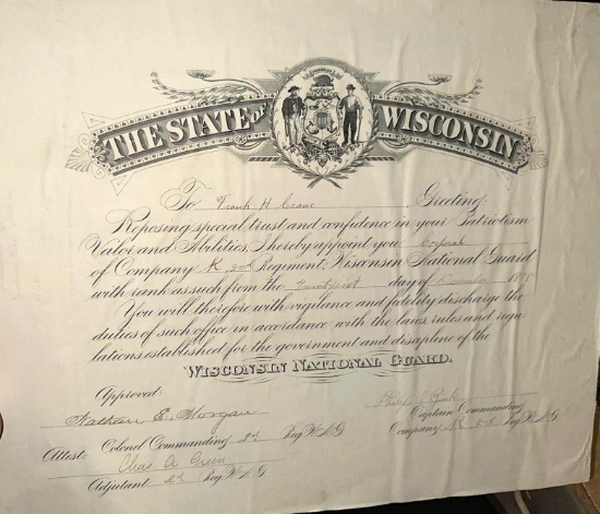Discharge Certificate of Frank H. Czane The state of Wisconsin National Guard Dec. 1898
