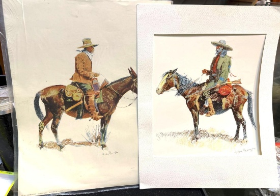 2 Prints by Frederic Remington Classic and Famous artist for cowboy art 18" x 14"