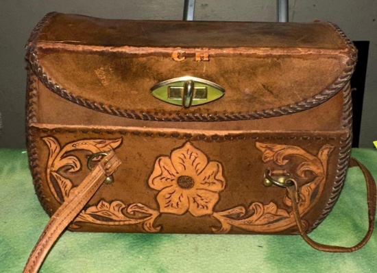 Vintage Hand tooled Leather purse (one strap is Broken)