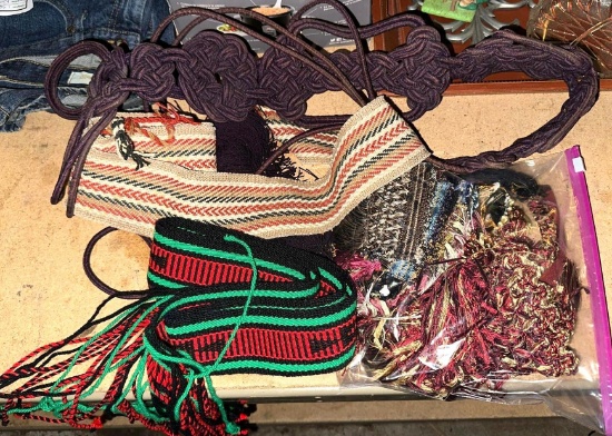 2 Native American Sashes and Bag of Vtg Fringe silken Remnants