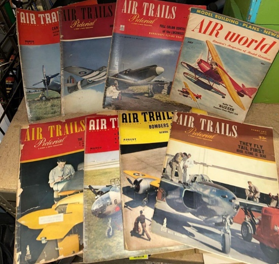 Eight 1940's Air Trails Magazines
