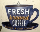 Metal Fresh Brewed Coffee Sign 