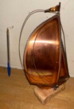 Artist Signed Copper Sailboat on Stone Base