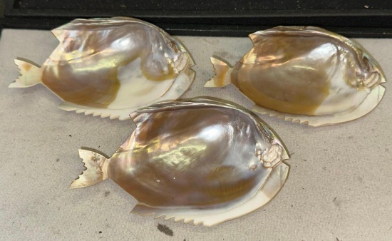 3 Vintage Mother of Pearl Sea shells Caviar Appetizer dishes
