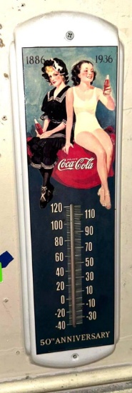 Coca Cola 50th Anniversary Thermometer with Pin up girls
