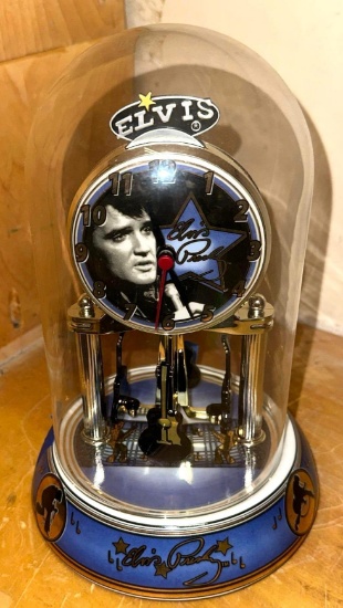 Elvis Clock with Rotating Guitars under Glass Dome