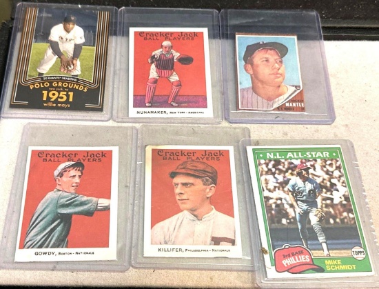 3 Old Cracker Jack Cards and 3 Old Cards in Top Loaders