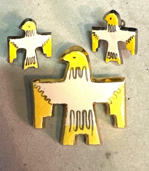 Mid Century Modern Eagle pin and Matching Earrings