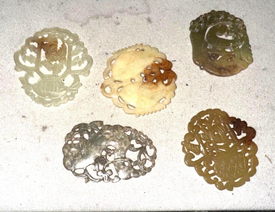 5 Old Chinese Carved Jade Medallions/ Pendants