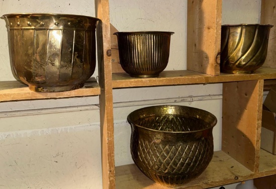 4 Brass Flower Pots 12" to 6"