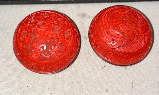 2 Chinese Cinnabar Covered Bowls