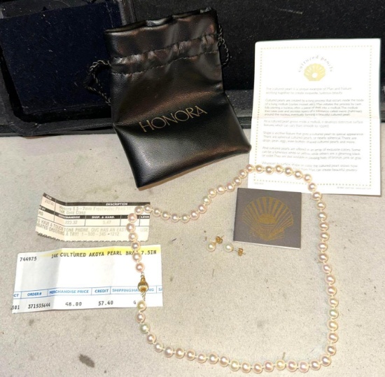 Honora 6.5-7mm Freshwater Pearl 18" Strand Necklace 14k Gold clasp & Matching earrings