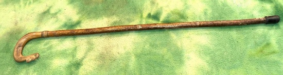Vintage Cane Burch Wood and Carved Horn Handle 31"